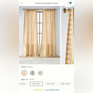 Gingham Checkered Curtain in Honey Set of Two